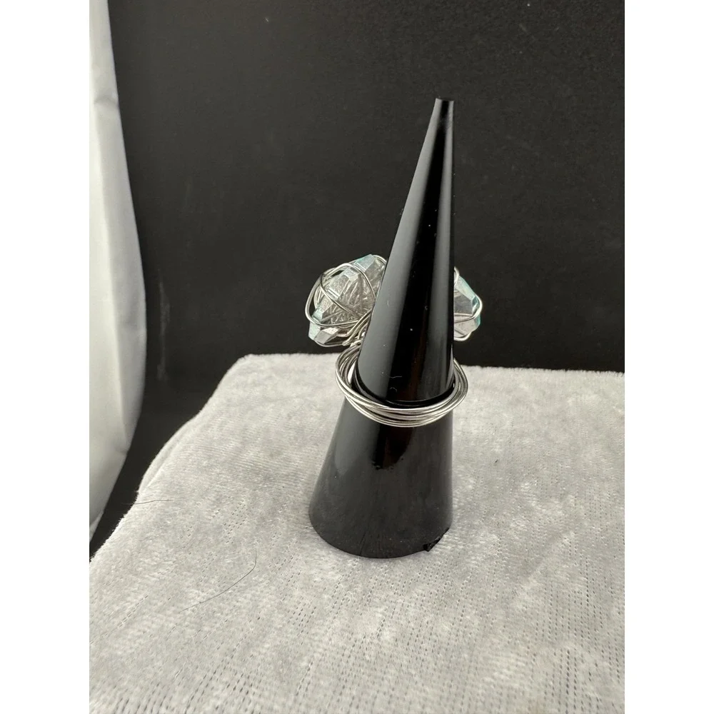 Light‎ Blue Ring Wire Cluster Cocktail Rhinestone 6